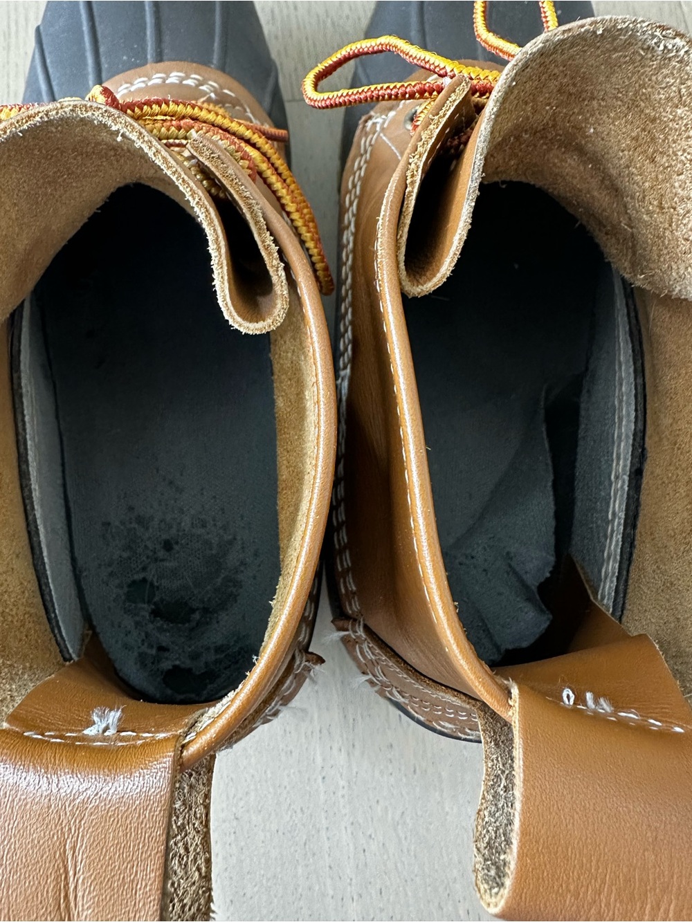 L.L. Bean Duck Boots Rubber Leather Outdoor Waterproof Brown Tan Mens Size 10 - Picture 5 of 12